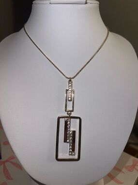 Gold-Tone Geometric Pendant Necklace with Crystal Accents